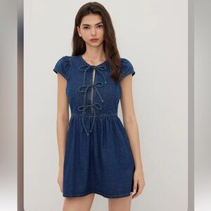 knee length dresses for ladies Lace-Up Bubble Hem Corset Micro Mini Dress in Black - 2